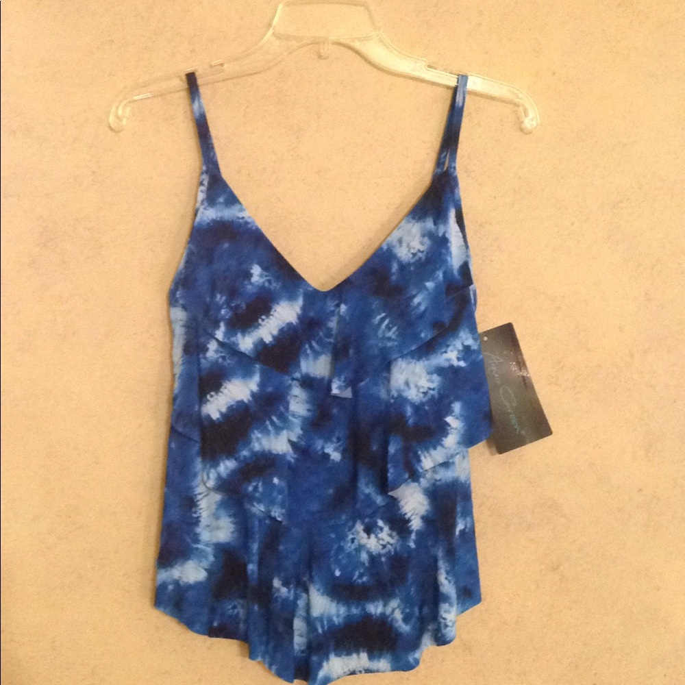 NEW! Tankini swim suit top, tiedye blue, Small 4 6